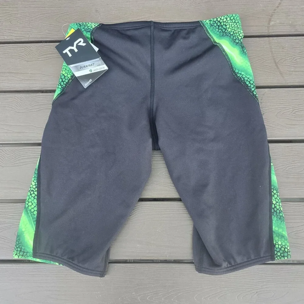 TYR Durafast Venom Boys Mens Jammer Size 32 Green Black Swimwear Swimsuit NWT